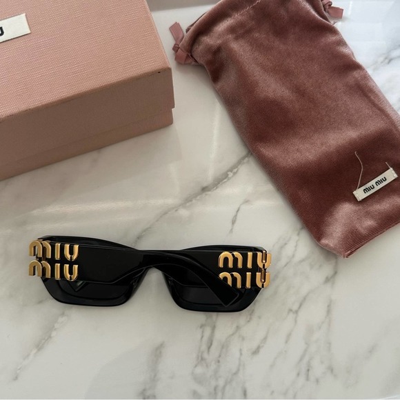 Miu Miu Accessories - Miu Miu Sunglasses Miu Row Logo Cat Eye Sunglasses - Black, Gold